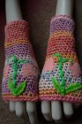 Crochet fingerless mittens embroidered