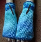 Crochet fingerless mittens with butterfly or dragonfly