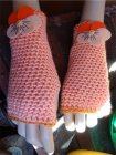 Crochet fingerless mittens with pansies